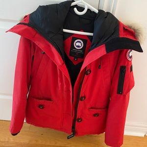 Authentic red Canada goose size small fur trim